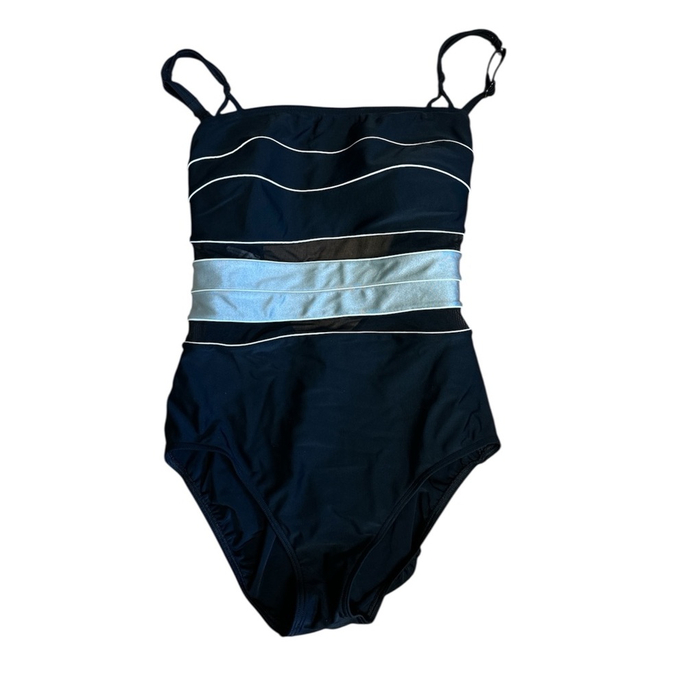 Black and Gray One Piece Swimwear with Adjustable Straps